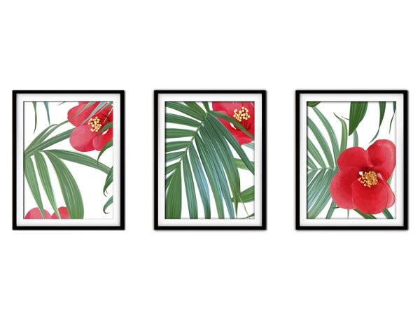 Quadro decor délicat preto 45x96 folhas tropicais mod 145 - 1