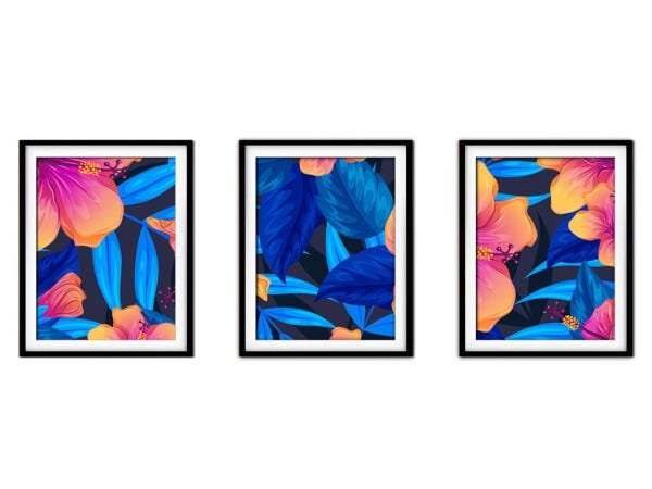 Quadro decor délicat preto 45x96 folhas tropicais mod 138 - 1