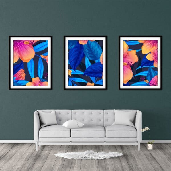 Quadro decor délicat preto 45x96 folhas tropicais mod 138 - 2