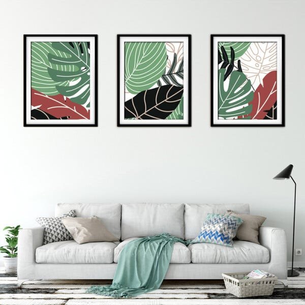 Quadro decor délicat preto 45x96 folhas tropicais mod 131 - 2