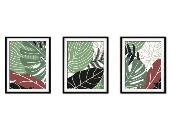 Quadro decor délicat preto 45x96 folhas tropicais mod 131 - 1