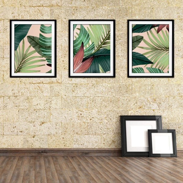 Quadro decor délicat preto 45x96 folhas tropicais mod 122 - 2