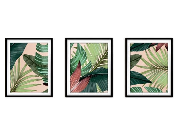 Quadro decor délicat preto 45x96 folhas tropicais mod 122 - 1