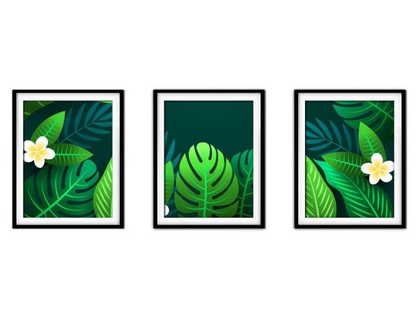 Quadro decor délicat preto 45x96 folhas tropicais mod 121 - 1