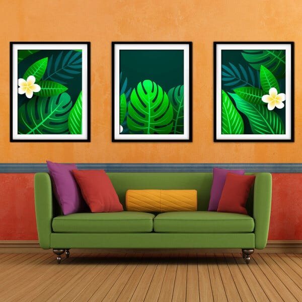 Quadro decor délicat preto 45x96 folhas tropicais mod 121 - 2