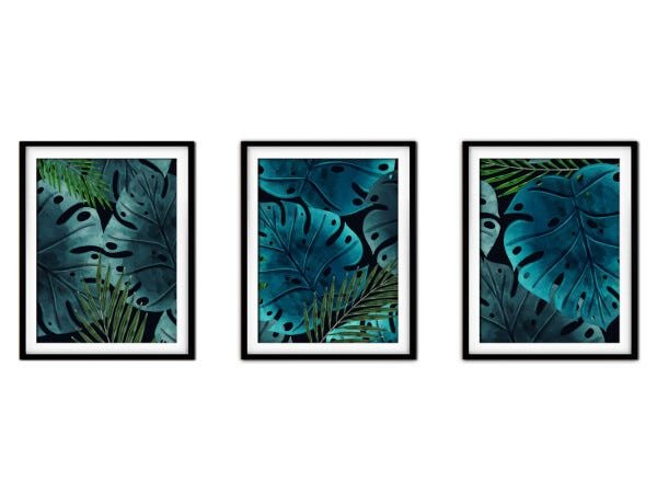 Quadro decor délicat preto 45x96 folhas tropicais mod 115 - 1