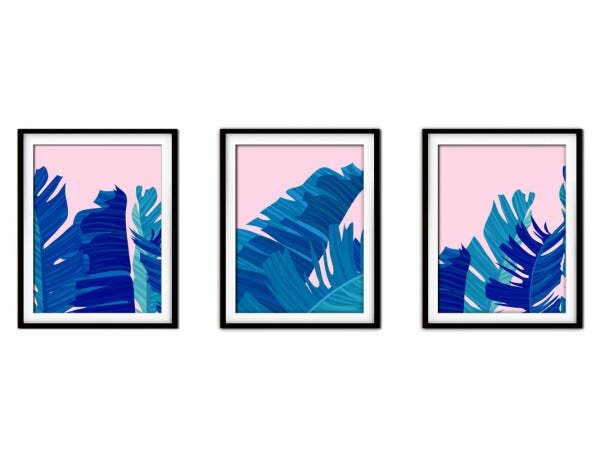 Quadro decor délicat preto 45x96 folhas tropicais mod 15 - 1
