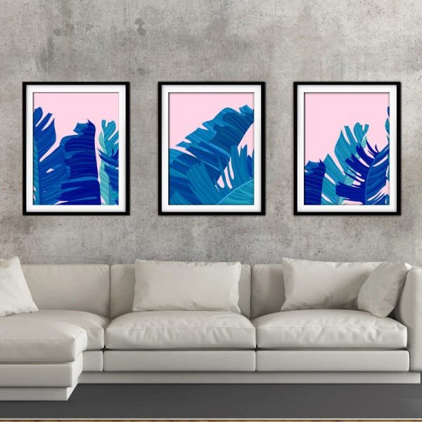 Quadro decor délicat preto 45x96 folhas tropicais mod 15 - 2