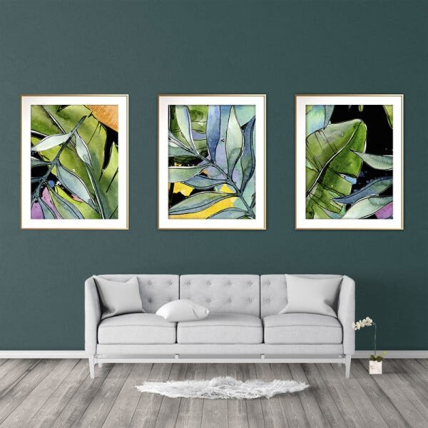 Quadro mdf délicat dourado 80x140 folhas tropicais mod 201 - 2