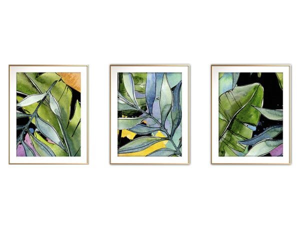 Quadro mdf délicat dourado 80x140 folhas tropicais mod 201 - 1