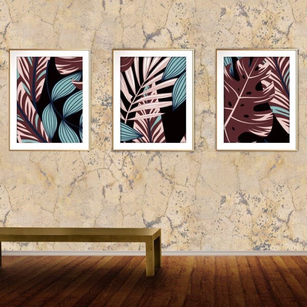 Quadro mdf délicat dourado 80x140 folhas tropicais mod 188 - 2