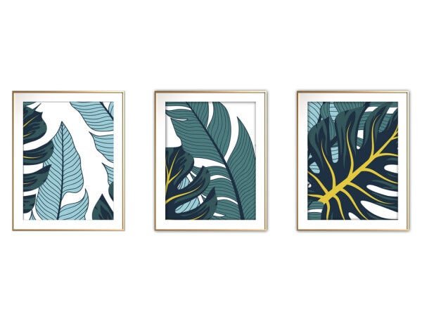 Quadro mdf délicat dourado 80x140 folhas tropicais mod 186 - 1
