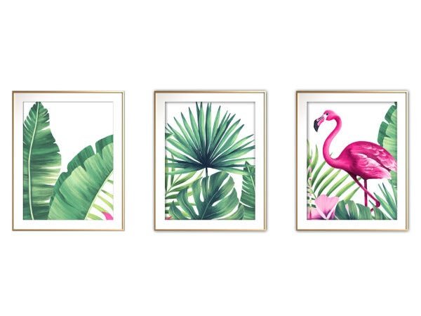 Quadro mdf délicat dourado 80x140 folhas tropicais mod 179 - 1