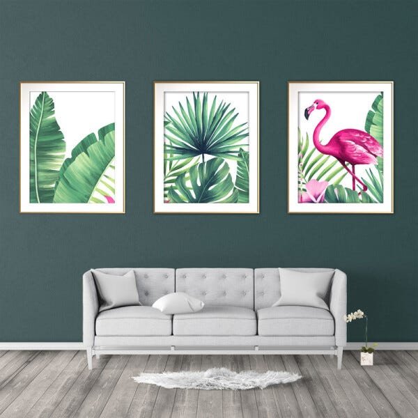 Quadro mdf délicat dourado 80x140 folhas tropicais mod 179 - 2