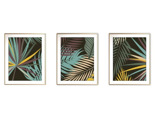 Quadro mdf délicat dourado 80x140 folhas tropicais mod 160 - 1