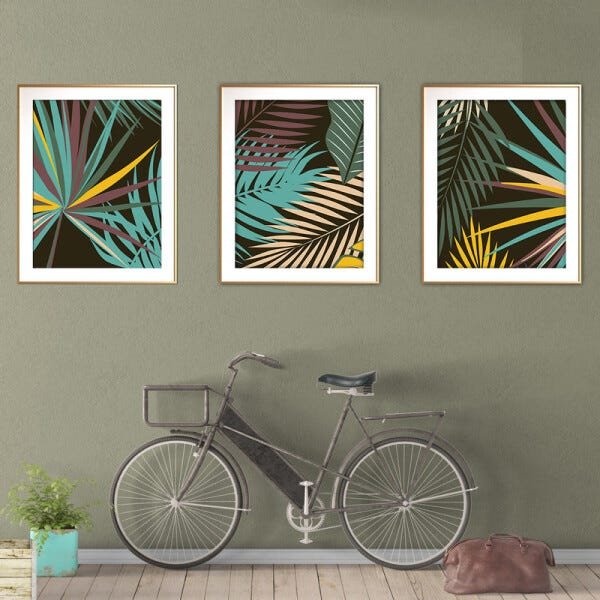 Quadro mdf délicat dourado 80x140 folhas tropicais mod 160 - 2