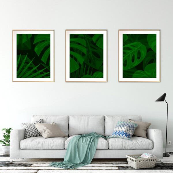 Quadro mdf délicat dourado 80x140 folhas tropicais mod 131 - 2