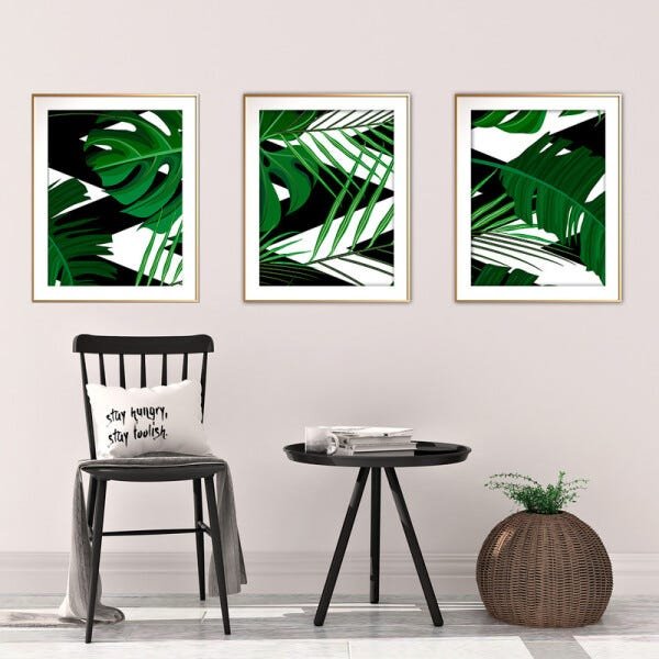 Quadro mdf délicat dourado 80x140 folhas tropicais mod 07 - 2