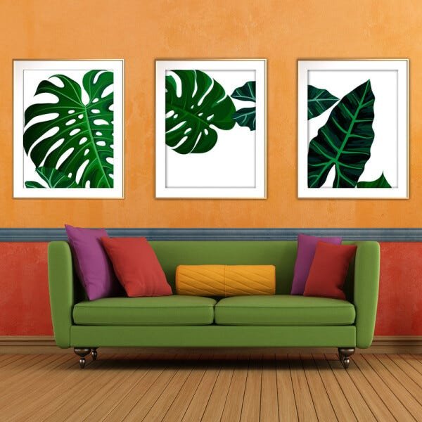 Quadro mdf délicat dourado 80x140 folhas tropicais mod 04 - 2