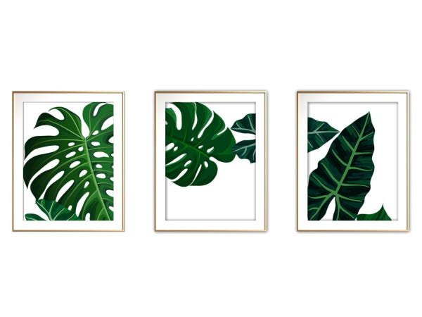 Quadro mdf délicat dourado 80x140 folhas tropicais mod 04 - 1