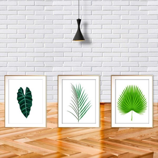 Quadro mdf délicat dourado 80x140 folhas tropicais mod 02 - 2