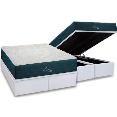 Cama Box Baú King: Colchão Molas Masterpocket Ensacadas Polar Aquariuns + Base Crc Courano White (