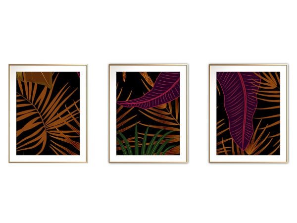 Quadro mdf délicat dourado 68x126 folhas tropicais mod 156 - 1