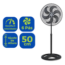 Ver imagem 5 de Ventilador Coluna com Pé 50cm Turbo 6 Pás 127V Silencioso 3 Velocidades Ajustável