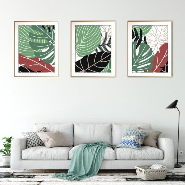 Quadro mdf délicat dourado 68x126 folhas tropicais mod 127 - 2