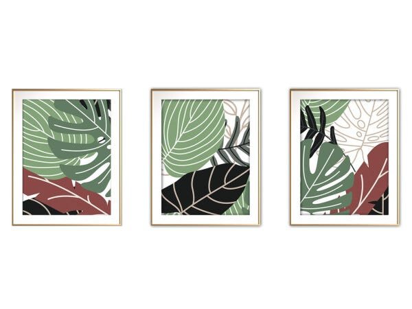 Quadro mdf délicat dourado 68x126 folhas tropicais mod 127 - 1