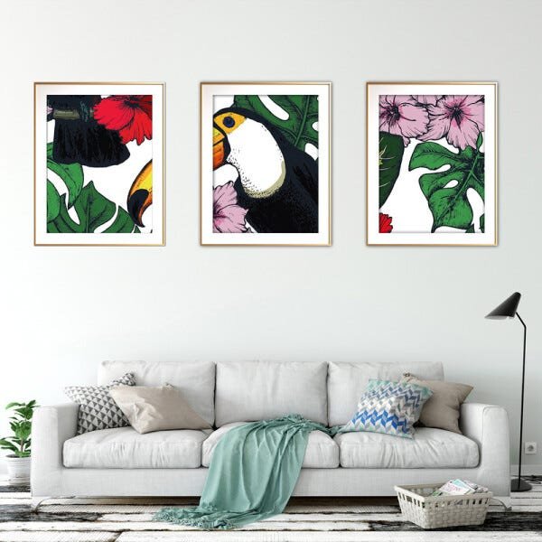 Quadro mdf délicat dourado 68x126 folhas tropicais mod 21 - 2