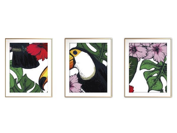 Quadro mdf délicat dourado 68x126 folhas tropicais mod 21 - 1
