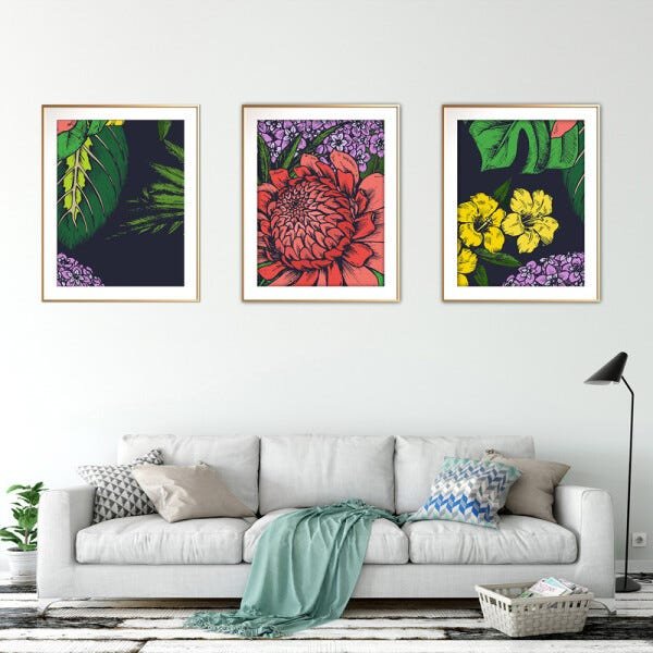 Quadro mdf délicat dourado 68x126 folhas tropicais mod 20 - 2