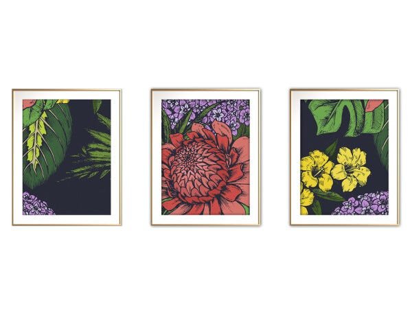 Quadro mdf délicat dourado 68x126 folhas tropicais mod 20 - 1