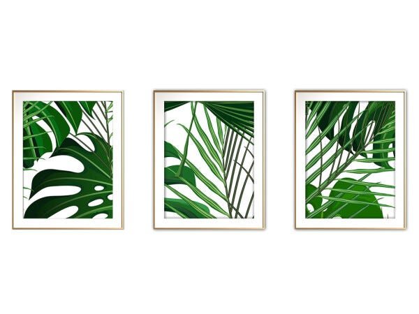 Quadro mdf délicat dourado 68x126 folhas tropicais mod 12 - 1