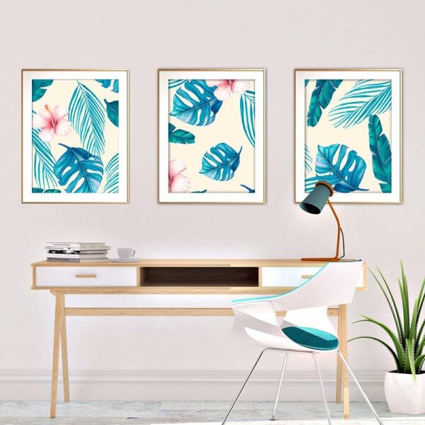 Quadro mdf délicat dourado 55x110 folhas tropicais mod 205 - 2