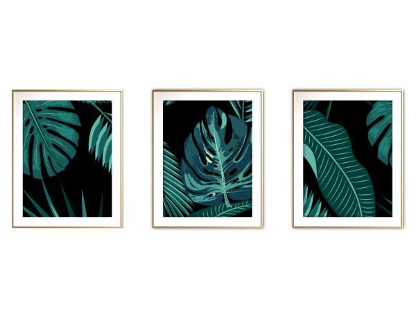 Quadro mdf délicat dourado 55x110 folhas tropicais mod 195 - 1