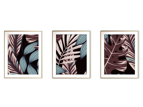 Quadro mdf délicat dourado 55x110 folhas tropicais mod 188 - 1