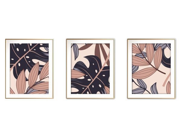 Quadro mdf délicat dourado 55x110 folhas tropicais mod 185 - 1