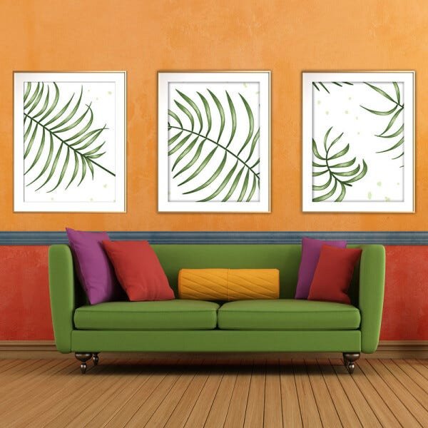 Quadro mdf délicat dourado 55x110 folhas tropicais mod 178 - 2