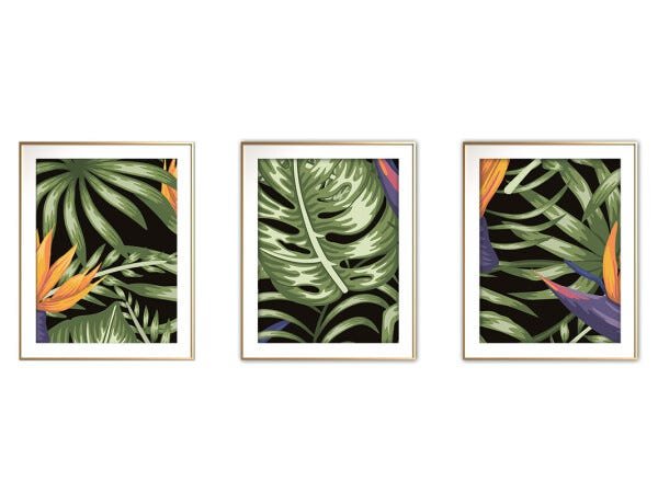 Quadro mdf délicat dourado 55x110 folhas tropicais mod 177 - 1