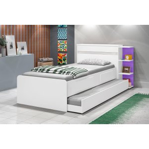 Cama Baú com Cama Auxiliar Ja 100% Mdf com Estrado em Madeira com Prateleiras Laterais e 2 Gavetas C