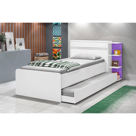Cama Baú com Cama Auxiliar Ja 100% Mdf com Estrado em Madeira com Prateleiras Laterais e 2 Gavetas C