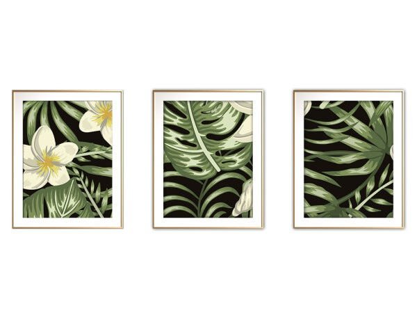 Quadro mdf délicat dourado 55x110 folhas tropicais mod 175 - 1