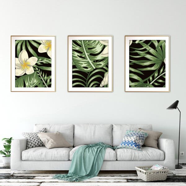 Quadro mdf délicat dourado 55x110 folhas tropicais mod 175 - 2