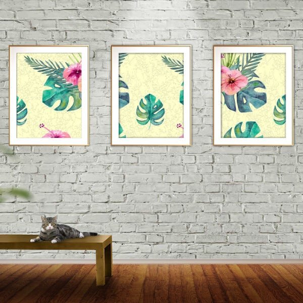 Quadro mdf délicat dourado 55x110 folhas tropicais mod 171 - 2