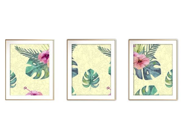Quadro mdf délicat dourado 55x110 folhas tropicais mod 171 - 1