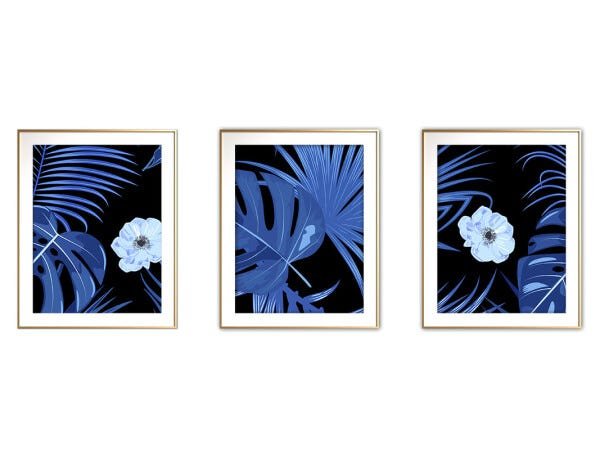 Quadro mdf délicat dourado 55x110 folhas tropicais mod 167 - 1