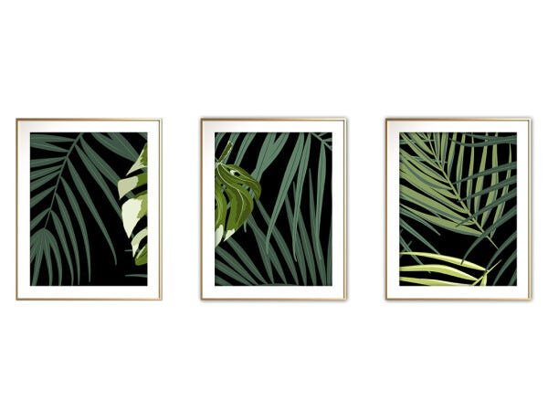 Quadro mdf délicat dourado 55x110 folhas tropicais mod 157 - 1