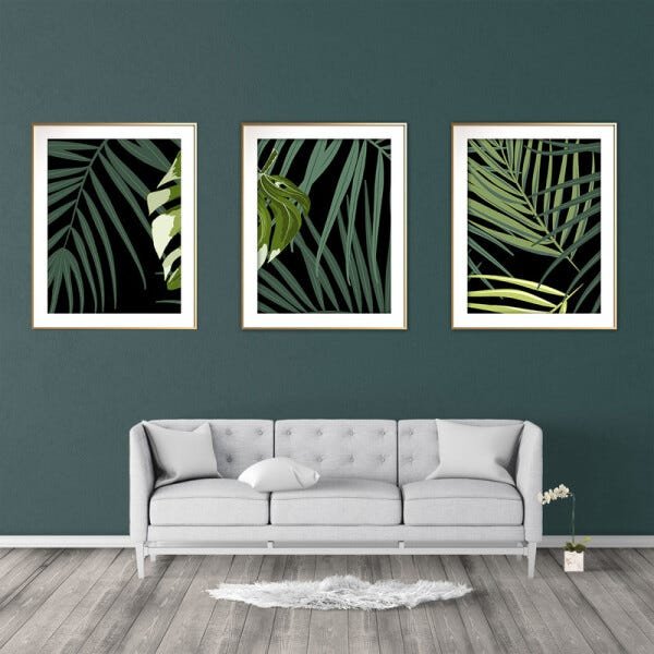 Quadro mdf délicat dourado 55x110 folhas tropicais mod 157 - 2